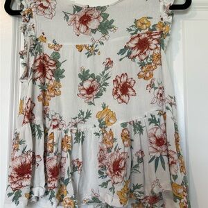 Altar'd State White Floral Tiered Ruffle Sleeve Tunic